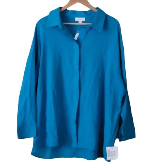 TOPSHOP Women's Button Front Shirt Cotton Blue Oversized Size 8 - Picture 7 of 12